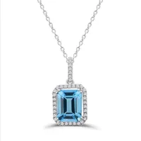 10K White Gold 18" Swiss Blue Topaz & White Zircon Pendant