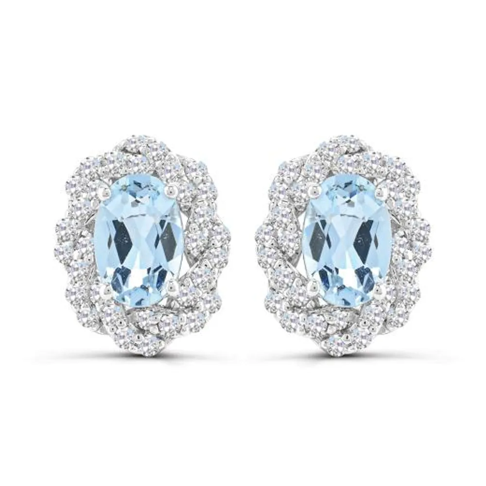 10K White Gold Aquamarine and White Sapphire Earrings