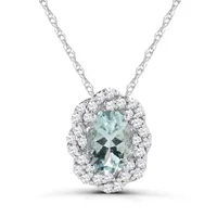 10K White Gold 18" Aquamarine and White Sapphire Pendant