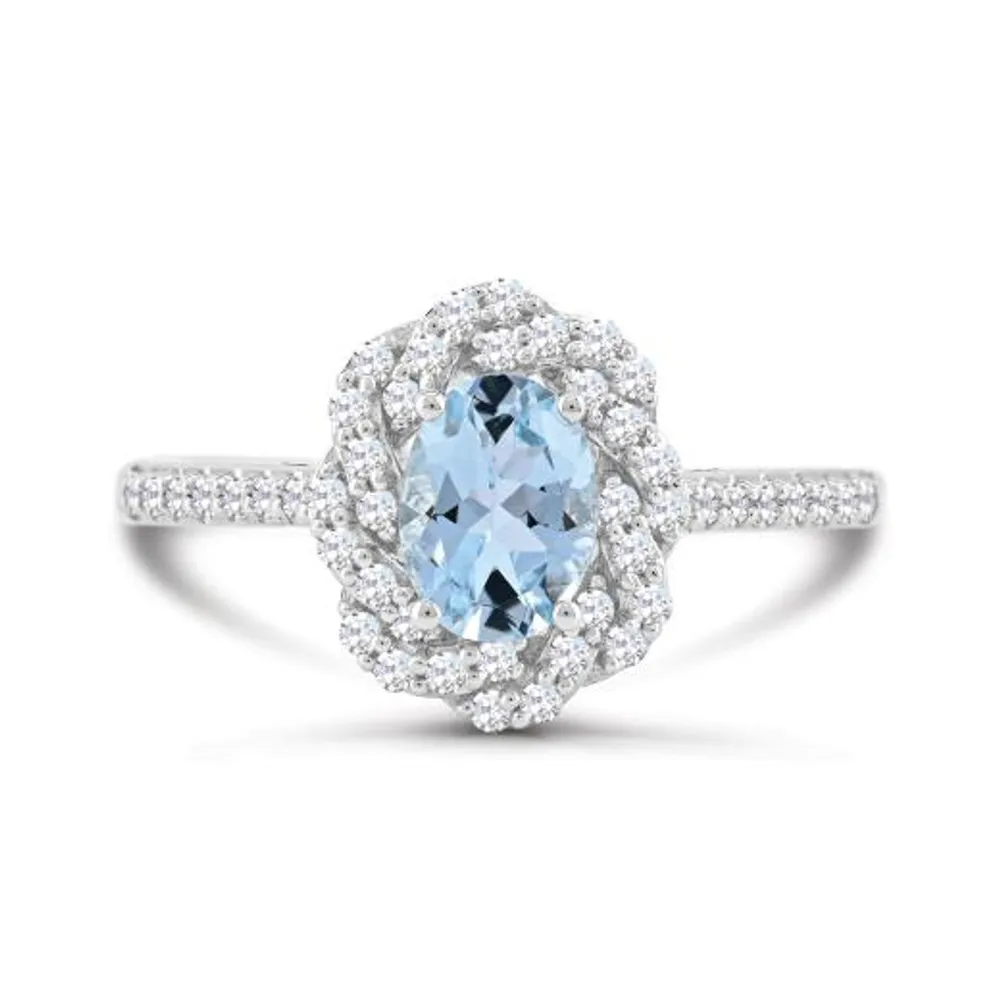 10K White Gold Aquamarine and White Sapphire Ring