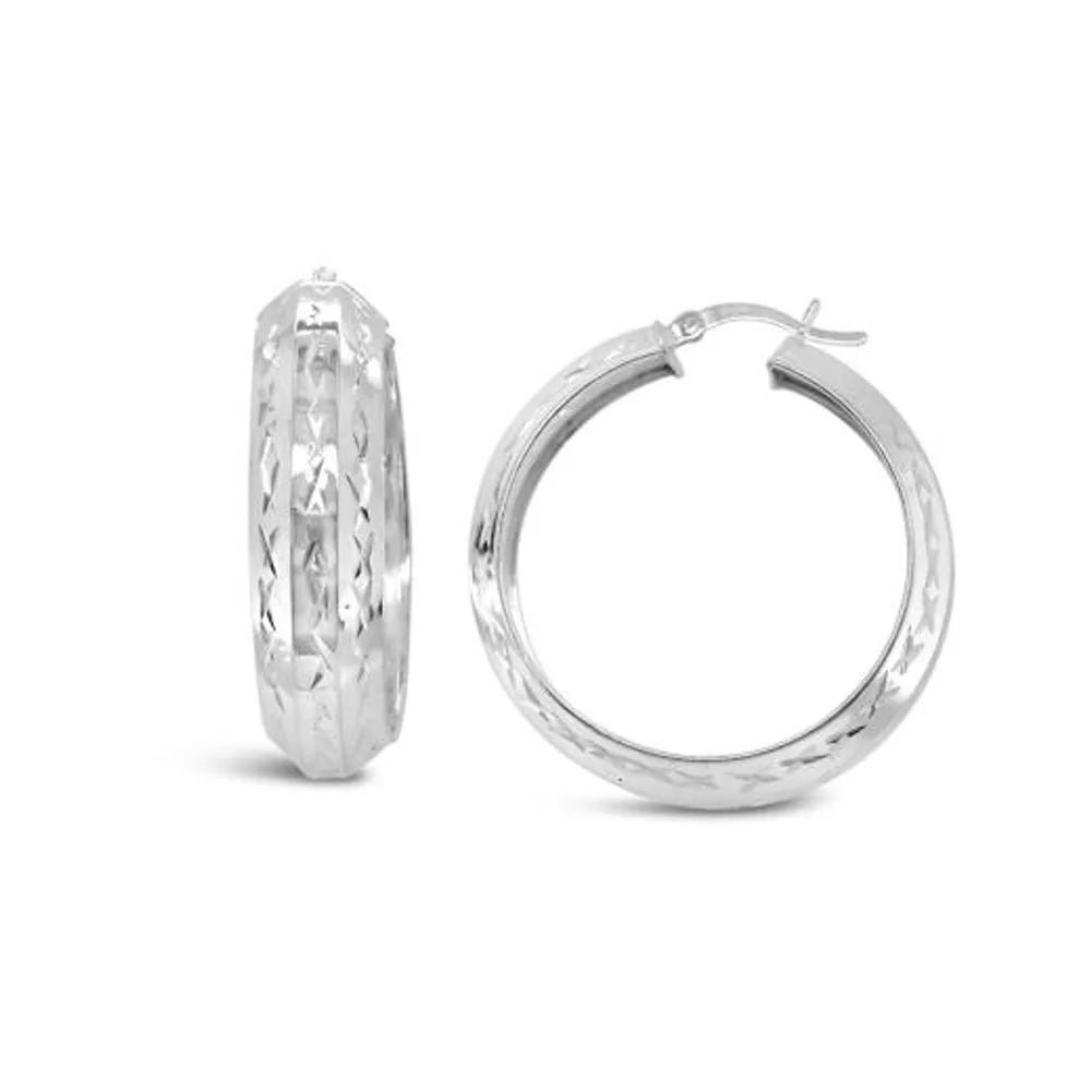 Sterling Silver Diamond Cut Hoop Earring