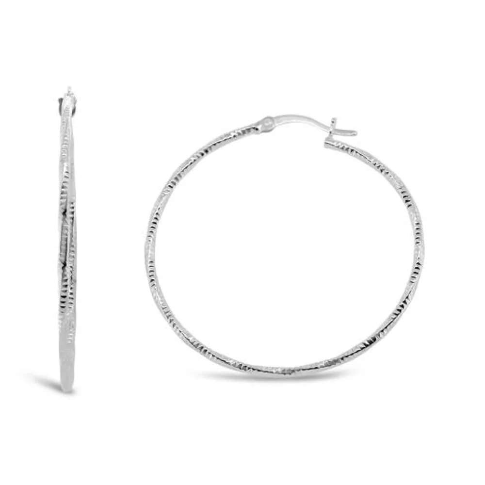 Sterling Silver 40mm Diamond Cut Hoop Earring