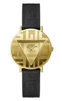 Guess Women's Black & Gold-Tone Logo Watch