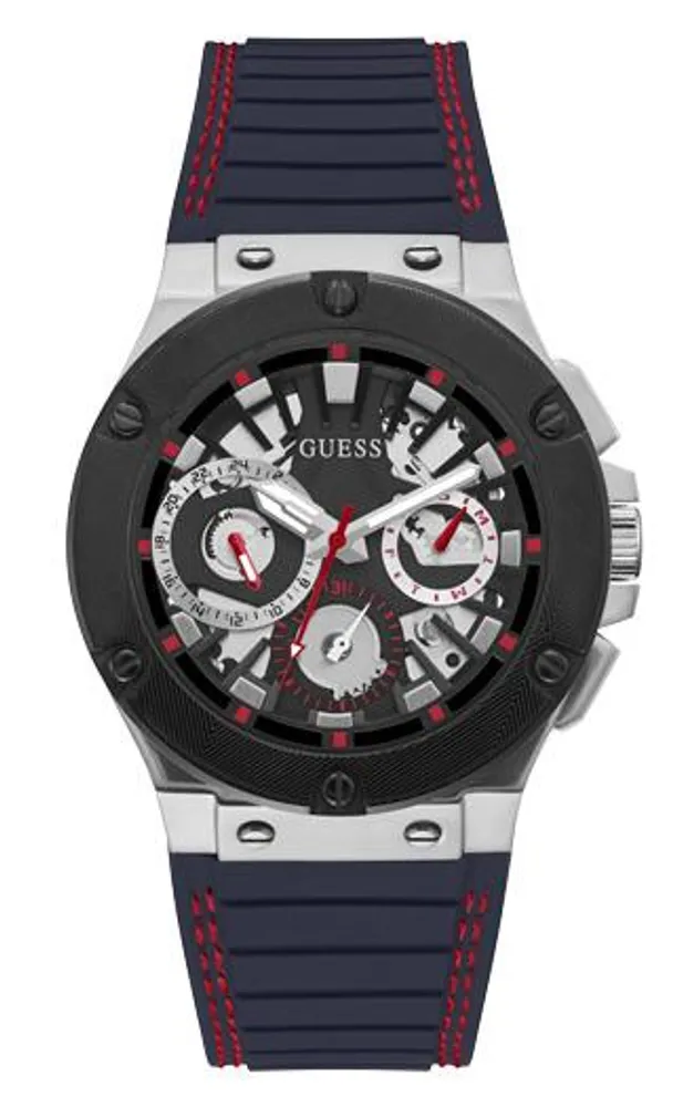 Guess Men's Silver-Tone & Navy Watch