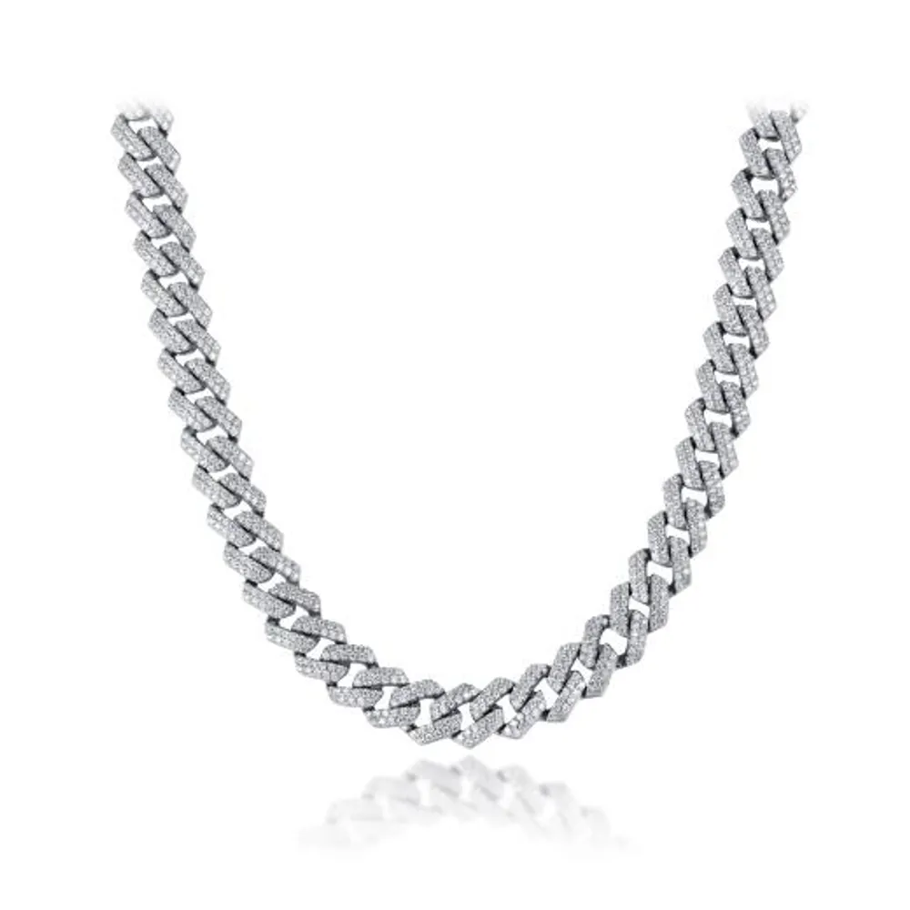 Sterling Silver Cubic Zirconia 20" Set Curb Chain