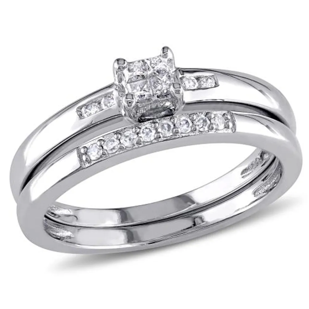 Julianna B Sterling Silver 0.18CTW Diamond Bridal Set