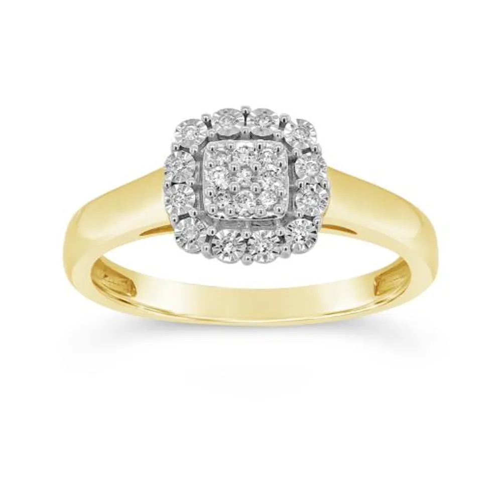 10K Yellow Gold 0.12CTW Diamond Halo Promise Ring