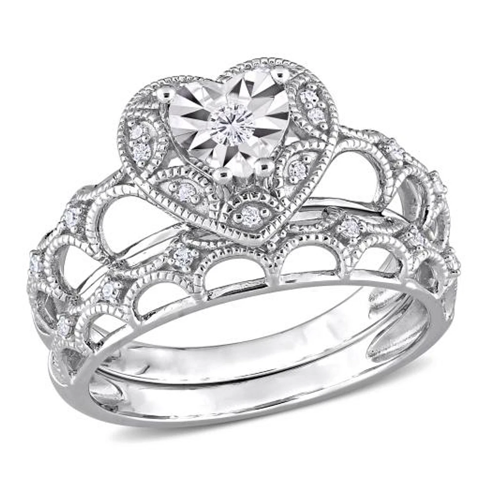 Julianna B Sterling Silver 0.14CTW Diamond Bridal Set