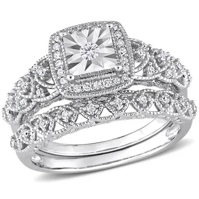 Julianna B Sterling Silver 0.28CTW Diamond Bridal Set