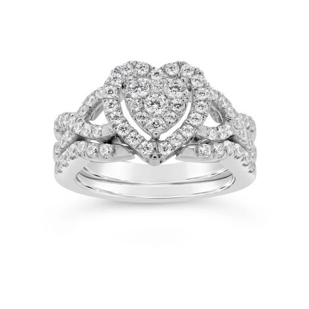 10K White Gold 1.00CTW Diamond Bridal Set