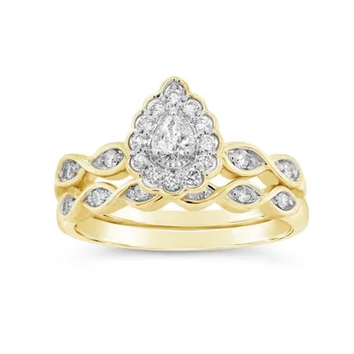 10K Yellow Gold 0.34CTW Pear Shaped Diamond Bridal Set