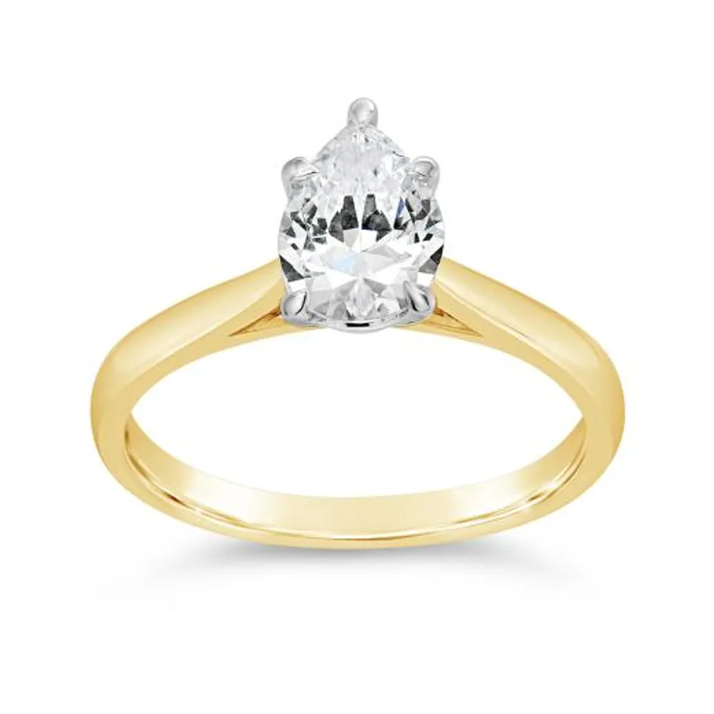 14K Yellow Gold Lab Grown 1.00CT Pear Shaped Diamond Solitaire Ring