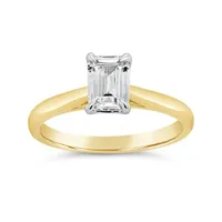 14K Yellow Gold Lab Grown 1.00CT Emerald Shaped Diamond Solitaire Ring