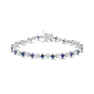 Sterling Silver Created Blue Sapphire and Created White Sapphire Bracelet