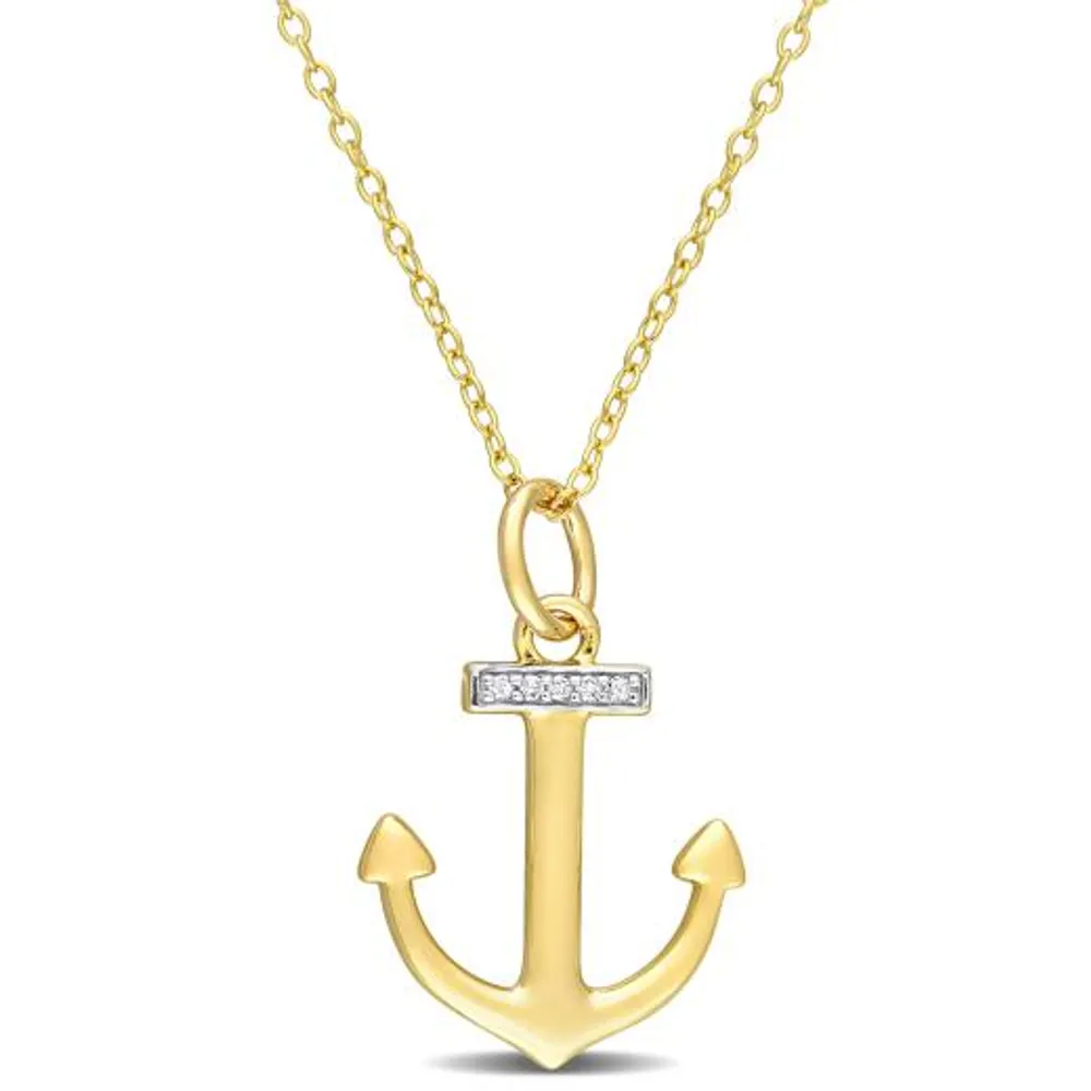 Julianna B Yellow Plated Sterling Silver Diamond Anchor Pendant