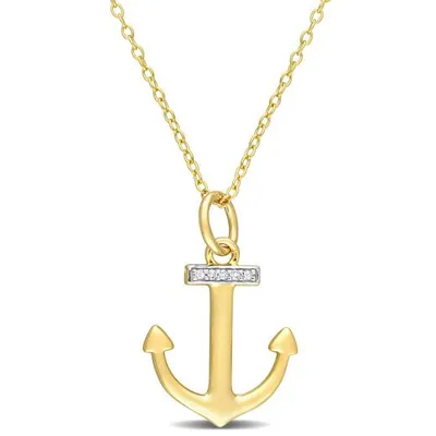 Julianna B Yellow Plated Sterling Silver Diamond Anchor Pendant