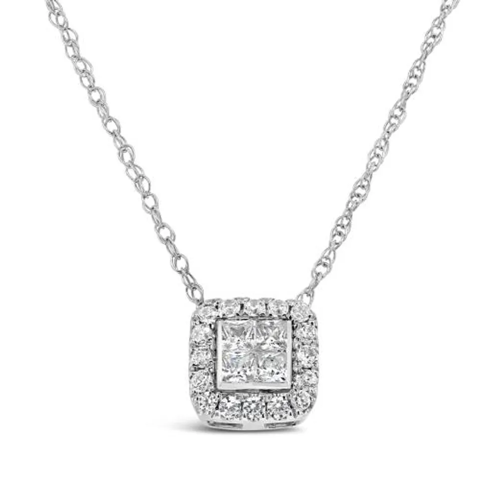 10K White Gold 0.50CTW Diamond Princessa Pendant