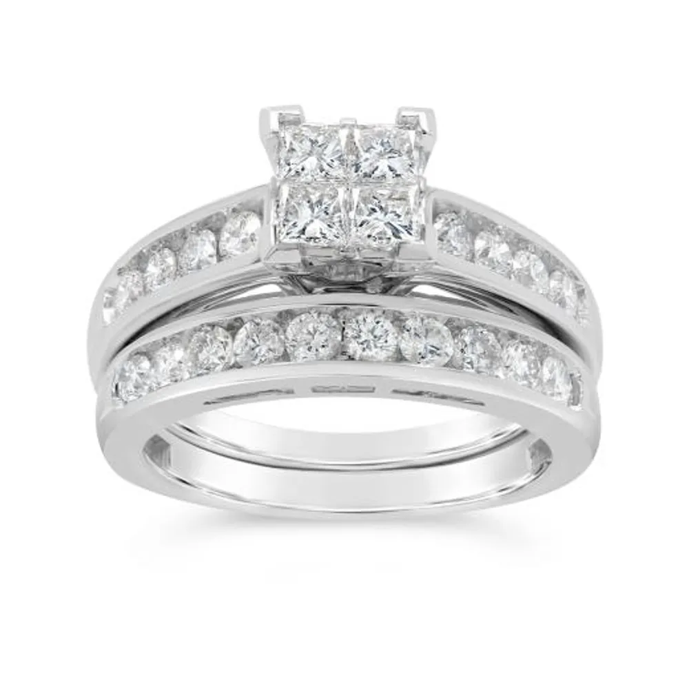 14K White Gold 1.50CTW Diamond Princessa Bridal Set