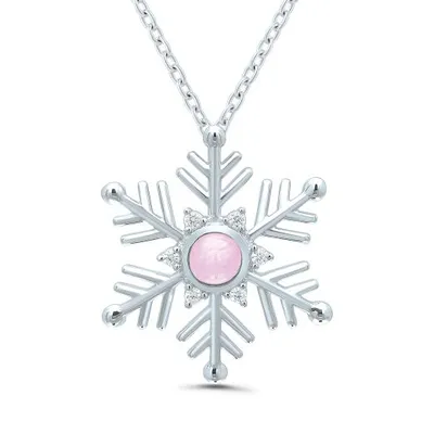 POLAR PINK Sterling Silver 18" Pink Sapphire & Diamond Snowflake Pendant