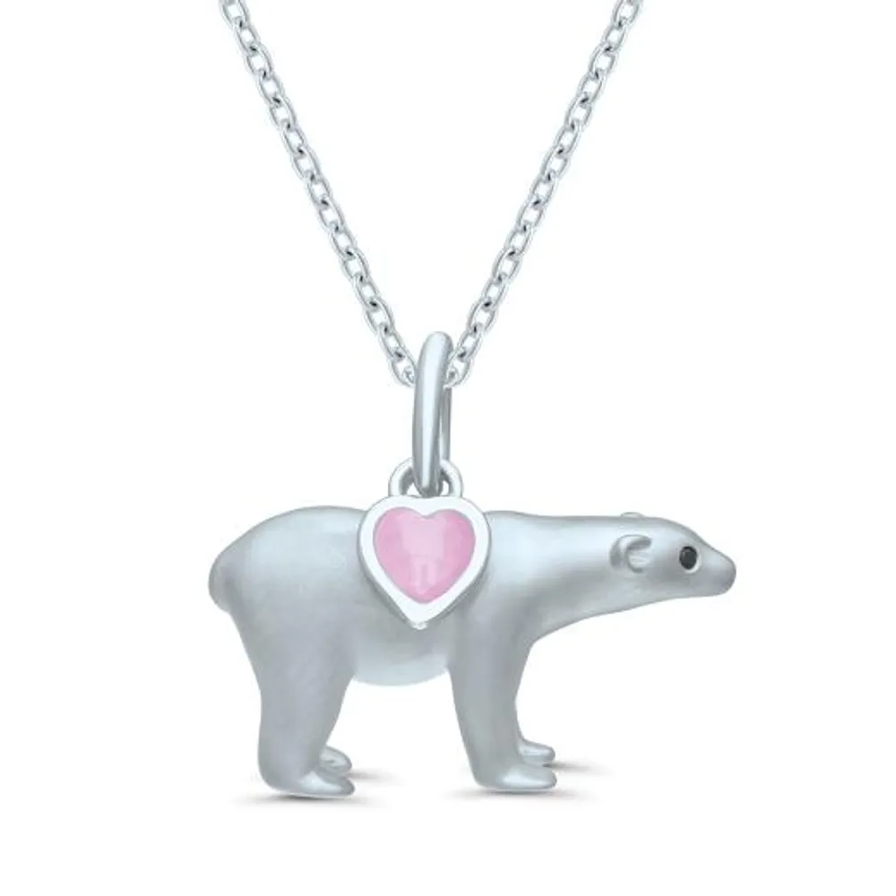 POLAR PINK Sterling Silver 18" Pink Sapphire Polar Bear Pendant