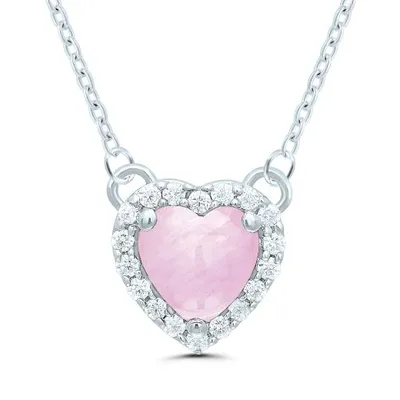 POLAR PINK Sterling Silver 16" Pink Sapphire & Diamond Heart Necklace