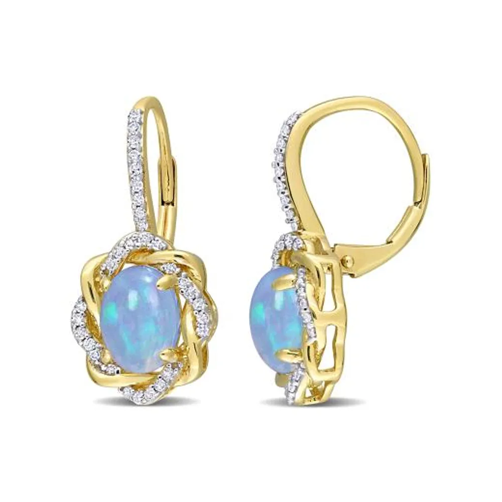 Julianna B 10K Yellow Gold 0.24CTW Diamond & Blue Ethiopian Opal Earrings