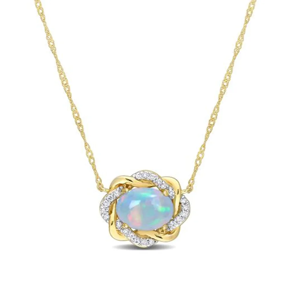 Julianna B 10K Yellow Gold 0.08CTW Diamond & Blue Ethiopian Opal Necklace