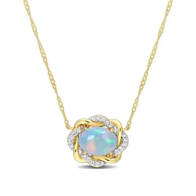 Julianna B 10K Yellow Gold 0.08CTW Diamond & Blue Ethiopian Opal Necklace
