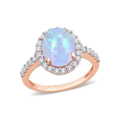 Julianna B 10K Rose Gold Blue Ethiopian Opal & Lab Grown White Sapphire Ring
