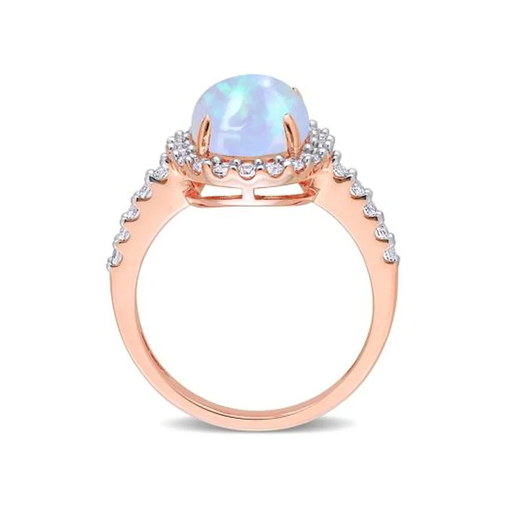 Julianna B 10K Rose Gold Blue Ethiopian Opal & Lab Grown White Sapphire Ring