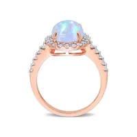 Julianna B 10K Rose Gold Blue Ethiopian Opal & Lab Grown White Sapphire Ring