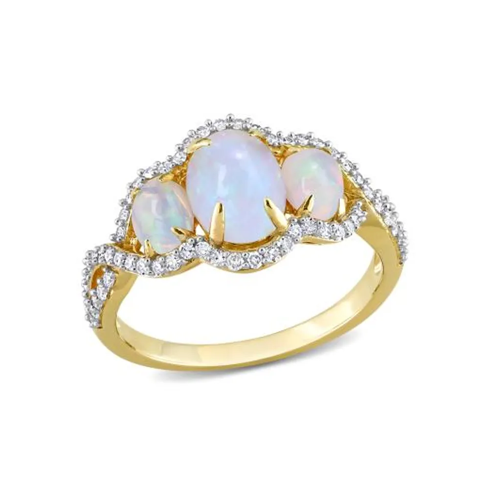 Julianna B 10K Yellow Gold 0.31CTW Diamond & Blue Ethiopian Opal Ring