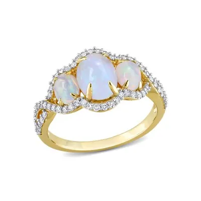 Julianna B 10K Yellow Gold 0.31CTW Diamond & Blue Ethiopian Opal Ring