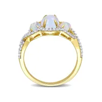 Julianna B 10K Yellow Gold 0.31CTW Diamond & Blue Ethiopian Opal Ring