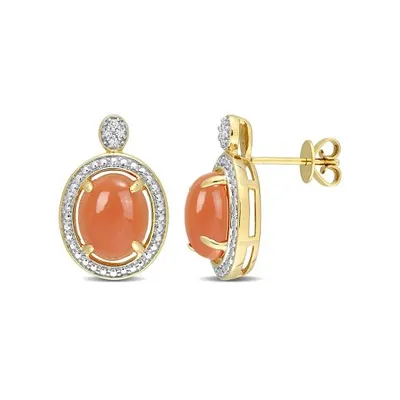 Julianna B 14K Yellow Gold 0.04CTW Diamond & Orange Moonstone Post Earrings