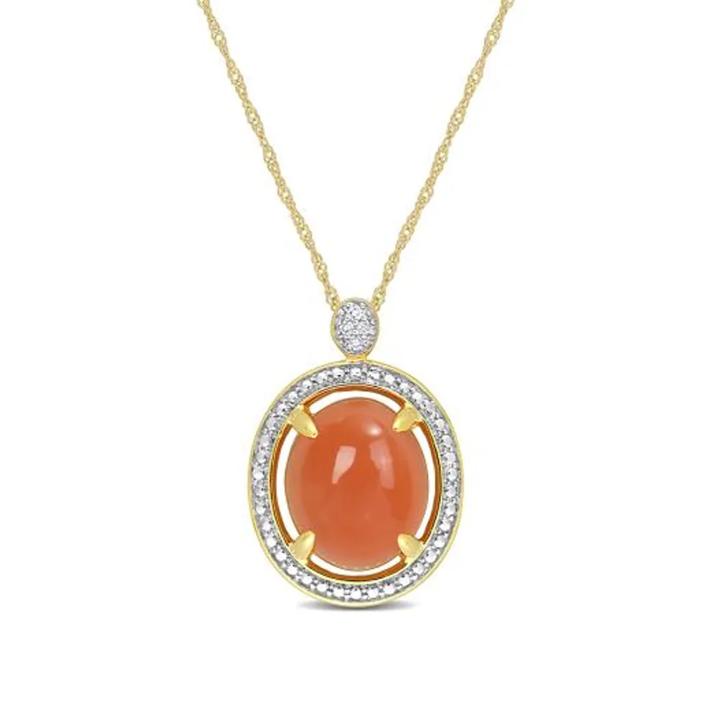 Julianna B 14K Yellow Gold 0.02 CTW Diamond & Orange Moonstone Necklace