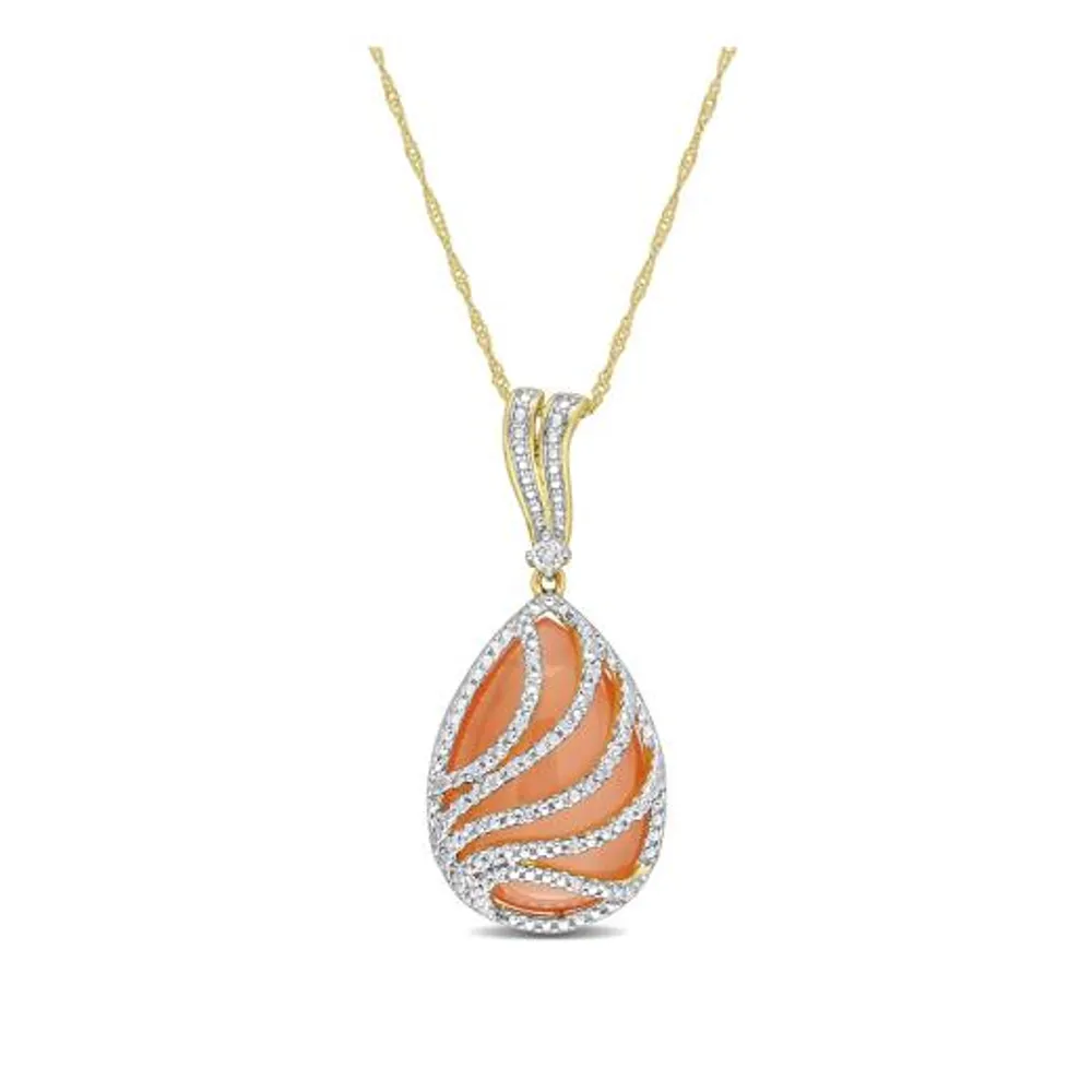 Julianna B 14K Yellow Gold CTW Diamond & Orange Moonstone Necklace