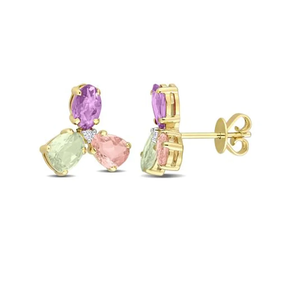 Julianna B 14K Yellow Gold Diamond, Purple, Pink & Green Sapphire Earrings