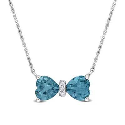 Julianna B 10K White Gold 0.015 CTW Diamond & Blue Topaz Necklace