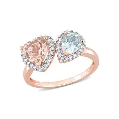 Julianna B 14K Rose Gold Diamond, Morganite & Aquamarine Ring