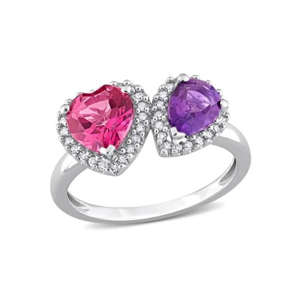 Julianna B 14K White Gold 0.20 CTW Diamond, Pink Topaz & Amethyst-Africa Ring