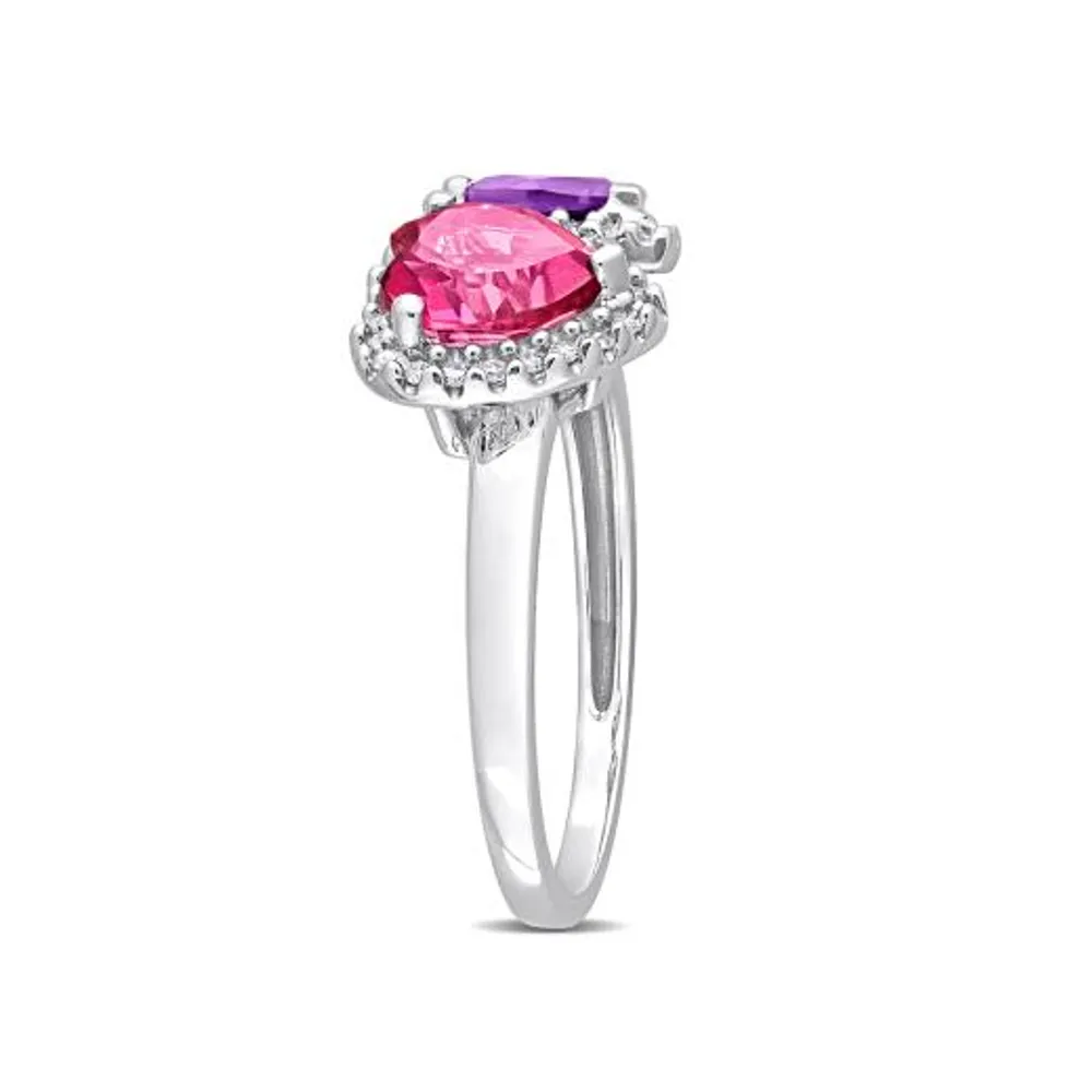 Julianna B 14K White Gold 0.20 CTW Diamond, Pink Topaz & Amethyst-Africa Ring