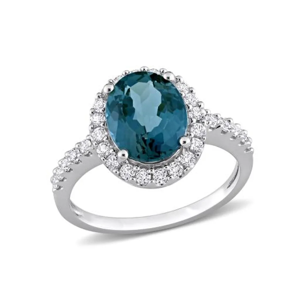 Julianna B 10K White Gold Blue Topaz & Lab Grown White Sapphire Ring
