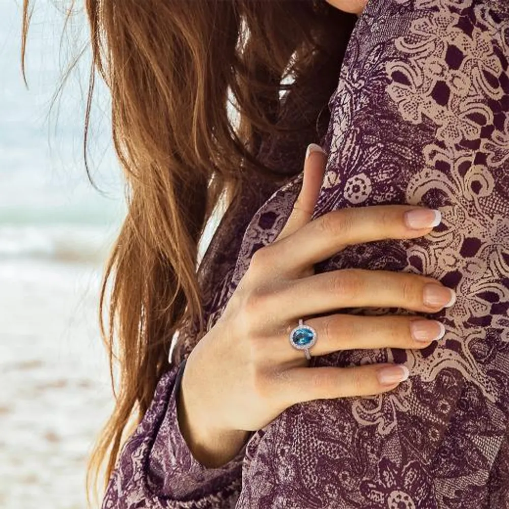 Julianna B 10K White Gold Blue Topaz & Lab Grown Sapphire Ring