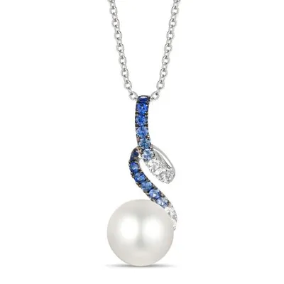 14K Vanilla Gold Pearl & Blueberry Sapphire Pendant