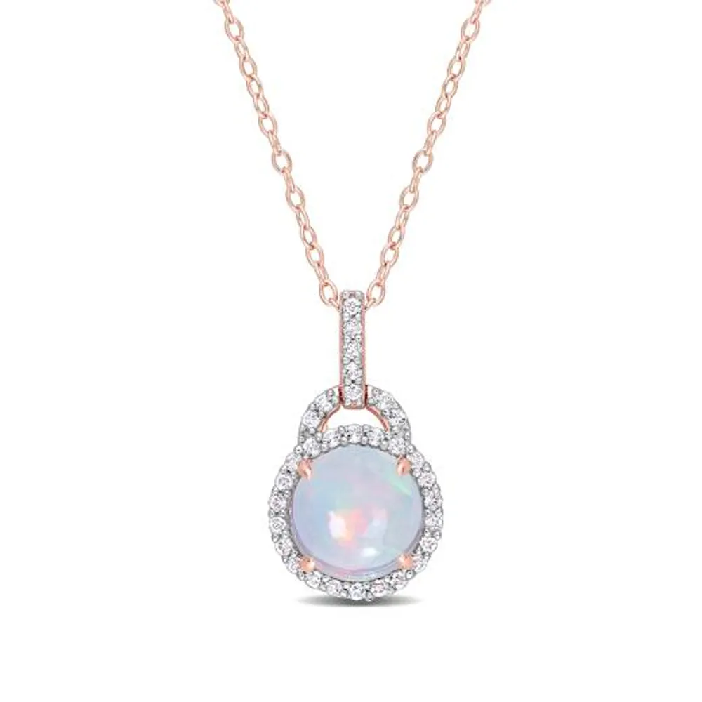 Julianna B Rose Plated Sterling Silver Blue Ethiopian Opal, White Topaz Necklace