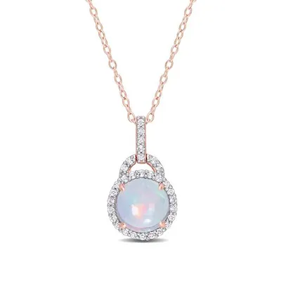 Julianna B Rose Plated Sterling Silver Blue Ethiopian Opal, White Topaz Necklace