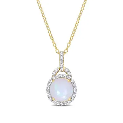 Julianna B Sterling Silver Blue Ethiopian Opal & White Topaz Necklace