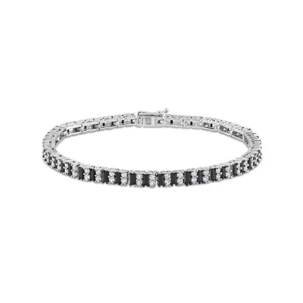 Julianna B Sterling Silver Black Spinel, Created White Sapphire Tennis Bracelet