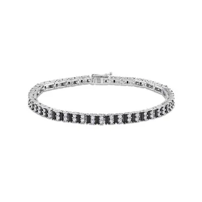 Julianna B Sterling Silver Black Spinel, Created White Sapphire Tennis Bracelet